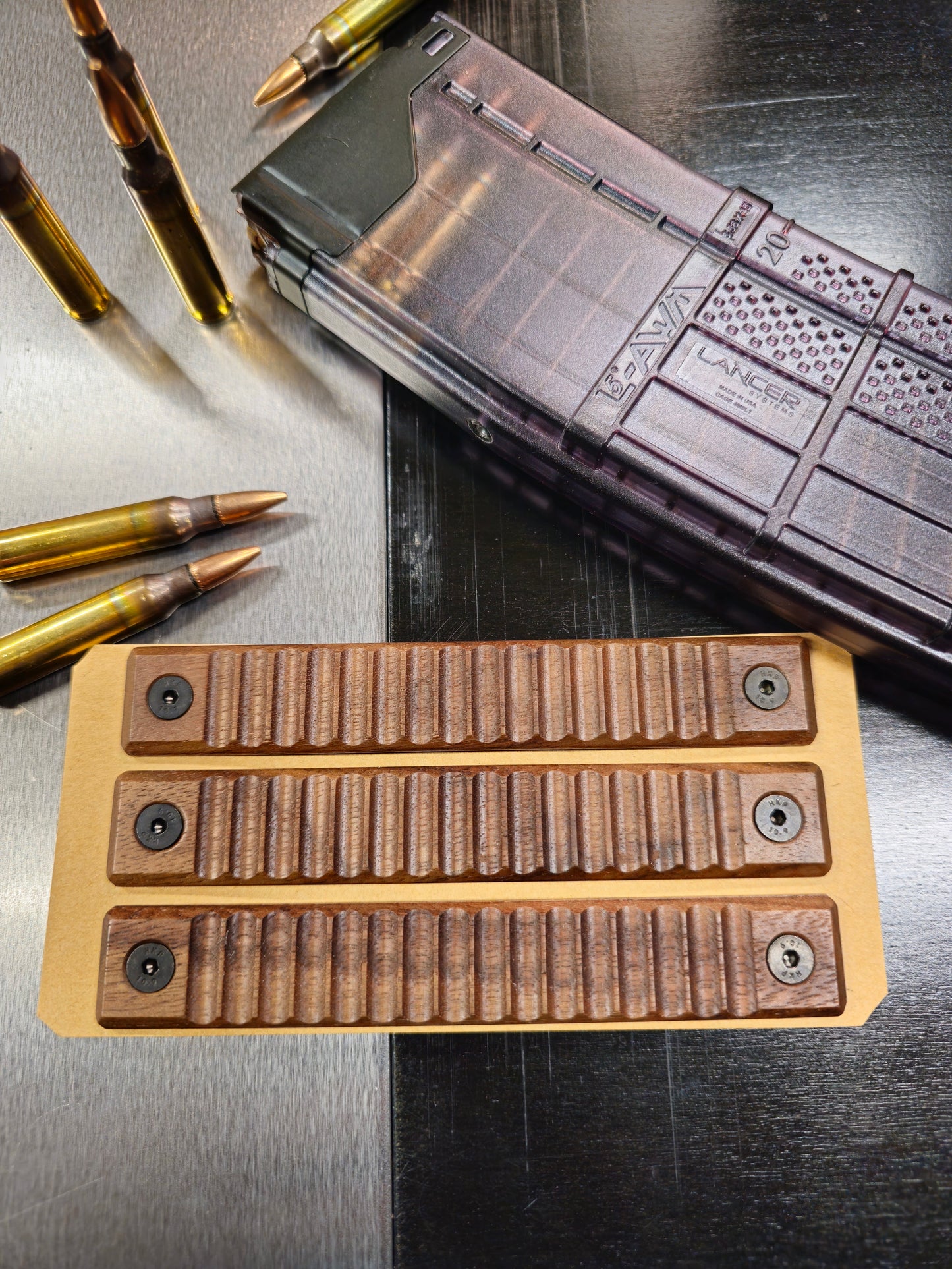3 mlok slot walnut Rail panels. Ribbed texture
