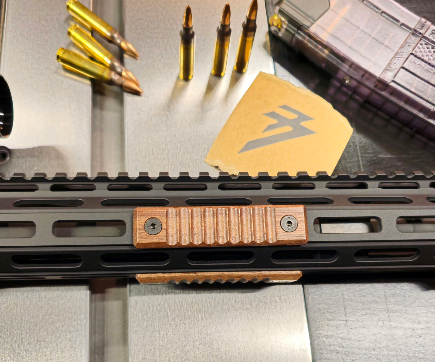 2 slot. Ribbed texture. Standard Walnut wood ar15 mlok handguard covers