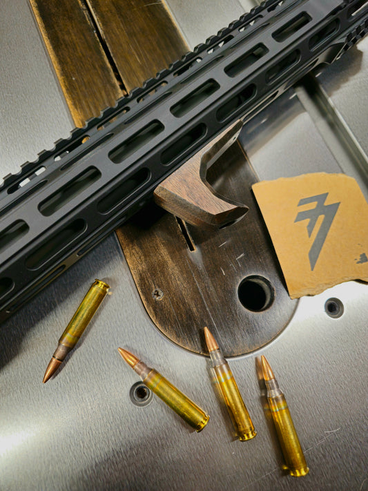 Top view blem wood angled grip mlok handstop. Short configuration