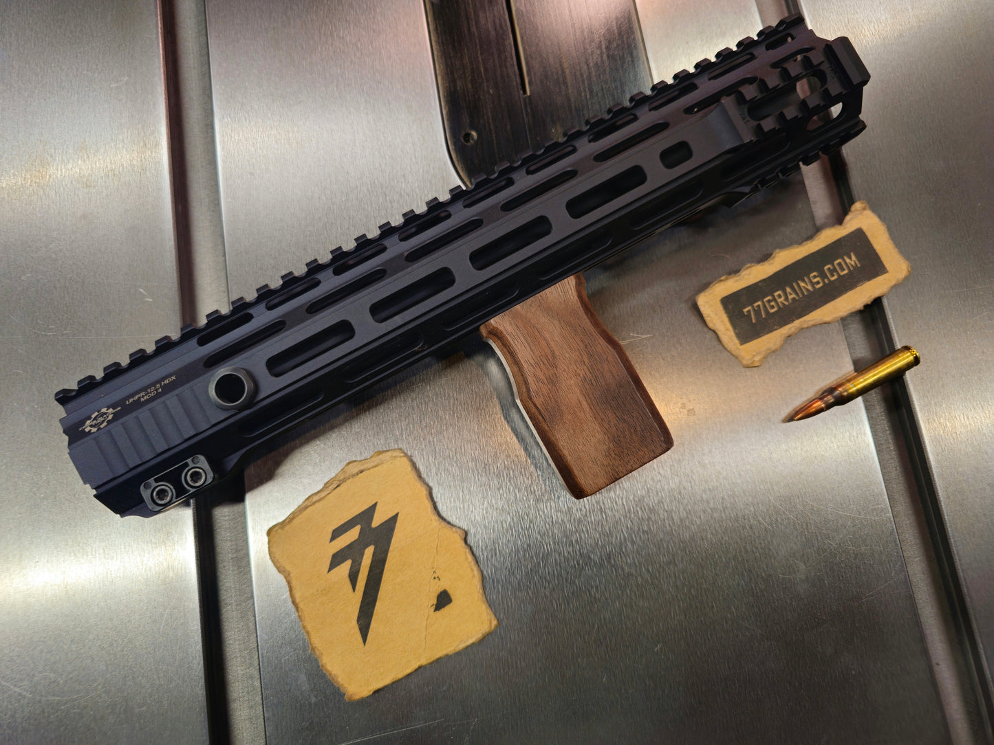 Straight Vertical Grip, Walnut, M-lok & Keymod